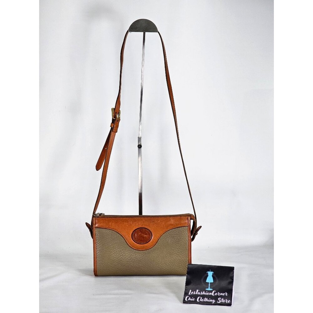 Vintage Dooney & Bourke Woman's Khaki and Tan Leather Crossbody Purse 362 - Picture 1 of 13